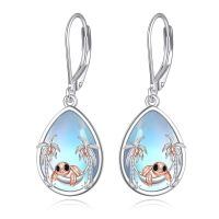 wholesale 925 Sterling Silver Turtle With Palm Tree Teardrop Earrings-Turtle Earrings