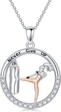 wholesale 925 Sterling Silver & Hypoallergenic Kick Sandbag Pendant Necklace for Women - 20.7mm Inspirational Sports Jewelry Gift-10-Boxing Necklace