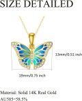 wholesale 14K Gold Blue Enamel Butterfly Pendant Necklace with Cubic Zirconia Stones - 17 Inches Chain Length-0-3
