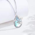 wholesale 925 Sterling Silver Blue Moonstone Sea Life Pendant Necklace with Starfish and Wave Design for Women-0-5