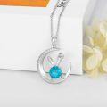 wholesale 925 Sterling Silver Moon & Bunny Pendant with Blue Stone and Cubic Zirconia Necklaces for Women-0-1