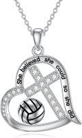 wholesale 925 Sterling Silver Engraved Volleyball Heart Cross Pendant Necklace for Women-0-0