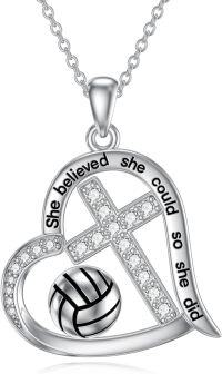 wholesale Sterling Silver Heart Cross Volleyball Pendant Necklace for Women-Customized Volleyball Necklace-Volleyball