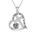 wholesale 925 Sterling Silver Engraved Volleyball Heart Cross Pendant Necklace for Women-0-0