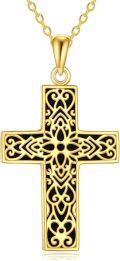 wholesale 925 Sterling Silver Black Onyx Filigree Cross Necklace Vintage Pendant Jewelry for Women Men 45cm Chain Length-0-0