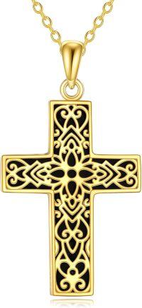 wholesale 925 Sterling Silver Black Onyx Filigree Cross Necklace Vintage Pendant Jewelry for Women Men 45cm Chain Length-Filigree