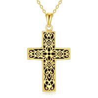 wholesale 925 Sterling Silver Cross Pendant With Black Enamel Design On Gold Chain-Filigree
