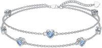 wholesale  Sterling Silver Heart Birthstone Anklet Bracelets for Women -12-Blue Topaz Bracelet 7\"-9\"