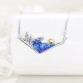 wholesale 925 Sterling Silver Nature Landscape Wave Tree Gold Pearl Pendant Necklace-0-2