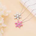 wholesale 925 Sterling Silver Pink Fire Opal & CZ Snowflake Pendant Necklace for Women Christmas Gifts-0-4