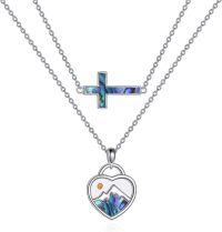 wholesale 925 Sterling Silver Heart Mountain Landscape Cross Necklace for Women Girls Gifts Faith Jewelry-Cross Layered Necklace