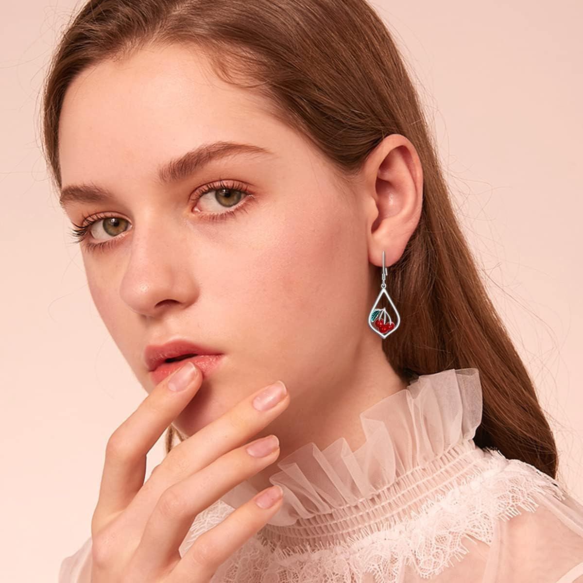  Metal Sterling Silver Stone Flower Dangle Drop Earrings for Women Mom Leverback Jewelry Gifts -0-3