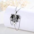 wholesale 925 Sterling Silver Heart-Shaped Black Onyx Rose Flower Pendant Necklace for Women Girls  45cm Chain Length-0-2