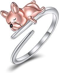 wholesale 925 Sterling Silver Stone French Bulldog Adjustable Ring for Women-French Bulldog Ring