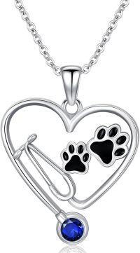 wholesale Sterling Silver Birthstone Vet Stethoscope Necklace Dog Paw Pendant Nurse Jewelry Gift for Women Veterinarians-Stethoscope 09-September Birthstone