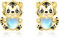 wholesale 925 Sterling Silver Tiger Heart Moonstone Stud Earrings for Women - Hypoallergenic -0-0