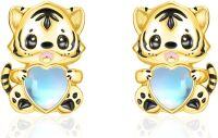 wholesale 925 Sterling Silver Tiger Heart Moonstone Stud Earrings for Women - Hypoallergenic -Tigers