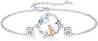wholesale 925 Sterling Silver Moonstone Animal Charm Bracelet for Women Gifts-07-Cat
