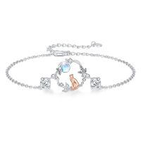 wholesale 925 Sterling Silver Cat Charm Bracelet With Moonstone-07-Cat