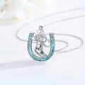 wholesale 925 Sterling Silver 925 Turquoise Inlay Cowboy Boot Horseshoe Pendant Necklace for Women & Girls - Country Western Style Jewelry-0-4