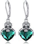 wholesale 925 Sterling Silver Green Heart & Skull Drop Earrings Gothic s for Women-0-0