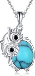 wholesale 925 Sterling Silver Turquoise Owl Pendant Necklace for Women Girls-0-0