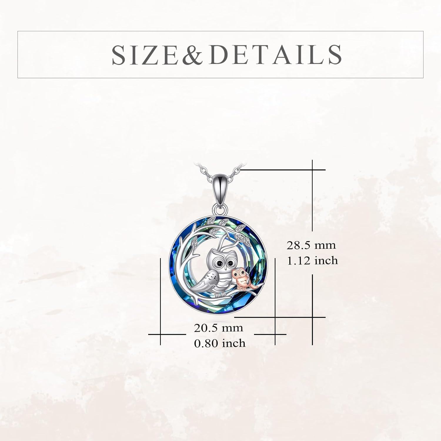 Sterling Silver Abalone Shell Blue Crystal Owl Necklace Pendant for Women Mum-0-2
