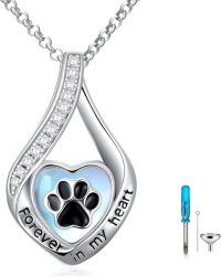 wholesale Sterling Silver & Moonstone Dog Paw Print Urn Necklace for Pet Ashes Memorial Jewelry-Pet Urn Necklace-2