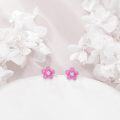 wholesale 925 Sterling Silver Pink Enamel Flower Stud Earrings with CZ Stones - Cherry Blossom Jewelry for Women-0-2