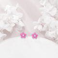 wholesale 925 Sterling Silver Pink Flower Earrings With Clear Gemstone Centers-0-2