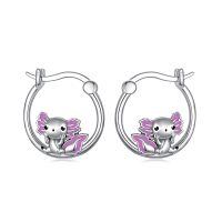wholesale 925 Sterling Silver Axolotl Hoop Earrings - Adorable Purple Enamel Gift for Her-Axolotl