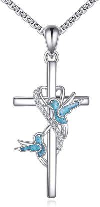 wholesale Sterling Silver Cross Pendant Necklace Religious Gifts for Women Men-Hummingbird