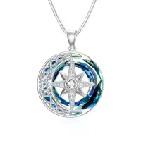 wholesale 925 Sterling Silver Compass & Celestial Elements Pendant Necklaces Wholesale with Blue Crystal and Stars Design-05-North Star Necklace
