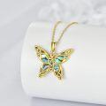 wholesale 925 Sterling Silver Blue Abalone Shell Butterfly Pendant Necklace with CZ Accents for Women Girls Gifts Jewelry 43cm Chain Length-0-2