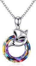 wholesale 925 Sterling Silver Rainbow Crystal Fox Pendant Necklace for Women-0-0