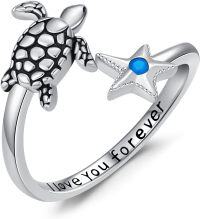 wholesale 925 Sterling Silver Animal Ring Highland Cow Panda Snake Koala Adjustable Open Ring for Women Christmas Birthday Gift-Sea Turtle