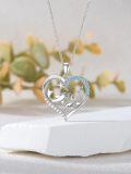 wholesale 925 Sterling Silver Heart Dolphins Pendant Necklace with Blue Cubic Zirconia and Chain for Women Girls-0-1