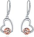 wholesale 925 Sterling Silver Heart-Shaped Basketball Drop Earrings with Cubic Zirconia - Sporty Gift Idea-0-0