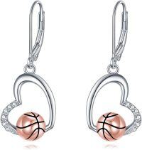 wholesale 925 Sterling Silver Heart-Shaped Basketball Drop Earrings with Cubic Zirconia - Sporty Gift Idea-Basketball