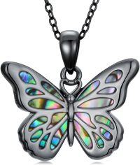 wholesale 925 Sterling Silver Black Butterfly Necklace with Abalone Shell Blue Opal Turquoise Gemstone-Abalone Shell