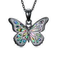 wholesale 925 Sterling Silver Black Butterfly Necklace Wholesale With Mother-of-pearl Wings-Abalone Shell