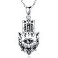 wholesale 925 Sterling Silver Hamsa Hand Evil Eye Lotus Pendant Necklace-0-0