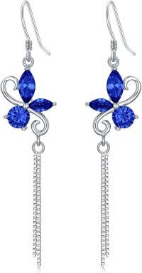 wholesale 925 Sterling Silver Birthstone Butterfly Dangle Earrings for Women-09 Sep - Sapphire