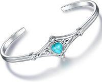 wholesale 925 Sterling Silver Genuine Turquoise Bohemian Adjustable Bracelet Cuff-B_Turquoise Stone