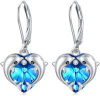 wholesale 925 Sterling Silver Blue Crystal Heart Dolphin Wave Stud Earrings for Women-Dolphin Earrings G