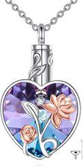 wholesale 925 Sterling Silver Heart Crystal Rose Urn Pendant Keepsake Jewelry with Funnel and Fill Kit-0-0