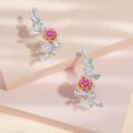 wholesale 925 Sterling Silver Pink Crystal Flower Leaf Studs for Non-Pierced Ears-0-3