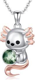 wholesale 925 Sterling Silver Green Moss Agate Axolotl Pendant Necklace-0-0