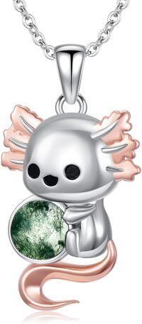 wholesale 925 Sterling Silver Green Moss Agate Axolotl Pendant Necklace-Axolotl