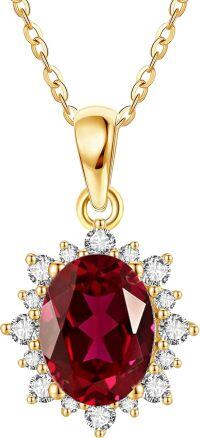 wholesale 14K Gold Garnet Diamond Halo Pendant Necklace for Women Girls Fine-Red Ruby